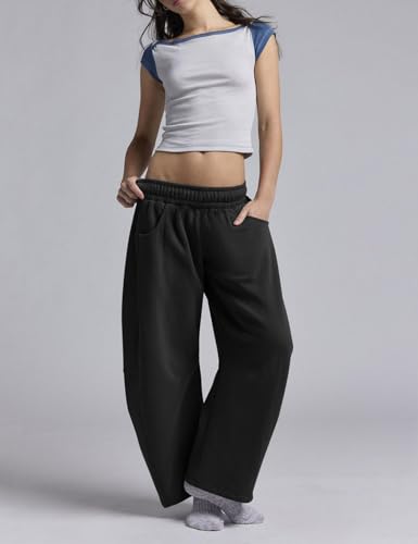 FACDIBY Women's Black Wide Leg Fleece Lounge Sweatpants Medium