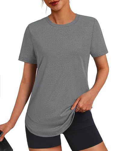 Women's Short Sleeve Workout Top - Quick Dry Yoga & Running Shirt, Size S-3XL, Grey / Large - 3rd Hill