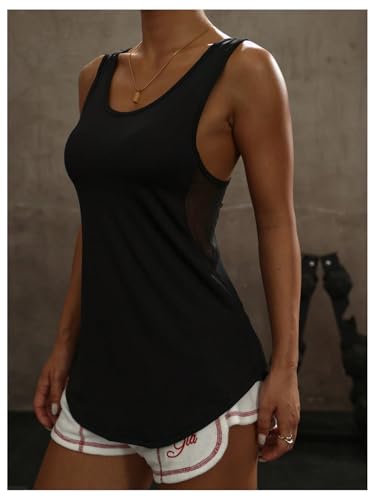 OYOANGLE Women's Black Large Mesh Activewear Tank Top for Running & Workout