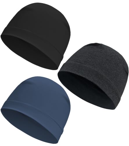 Hovyjumz Cotton Skull Cap Sleep Cap Beanie Helmet Liner Set A (Black, Dark Gray, Navy) for Men & Women