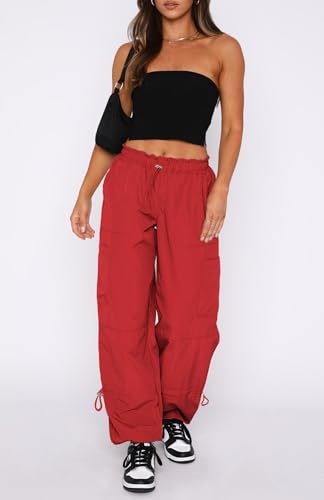 DISCIPBUSH Women’s Red Cargo Pants - Parachute & Rave Festival Style Large