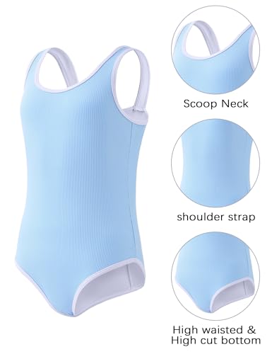 Girls' Ribbed One-Piece Swimsuit - Color Block Sports Bathing Suit - 4-5T Blue
