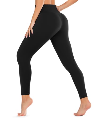 High Waisted Leggings for Women - Full Length, Tummy Control, Large/X-Large - Black