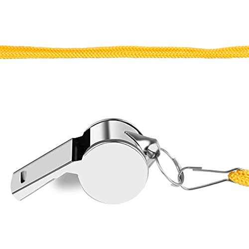 Loud Stainless Steel Whistles - 12 Pack with Lanyard - Yellow