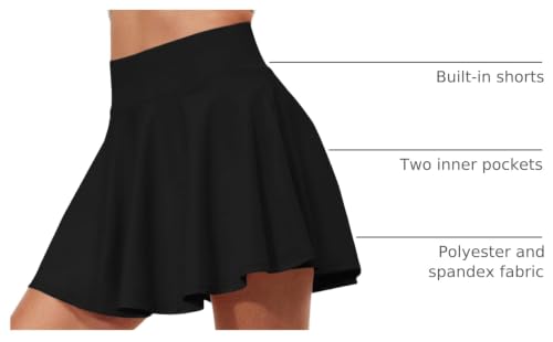 Hiwzffy Pleated High-Wwaisted Tennis Skirt with Shorts — Black, Small