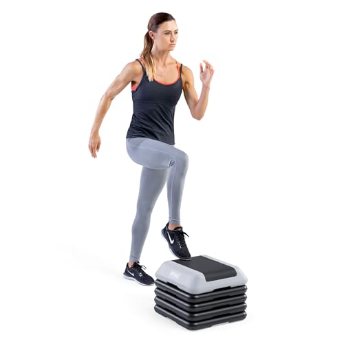 Adjustable Height Aerobic Step Platform - 16x16 inches, Cool Gray - 4 Risers