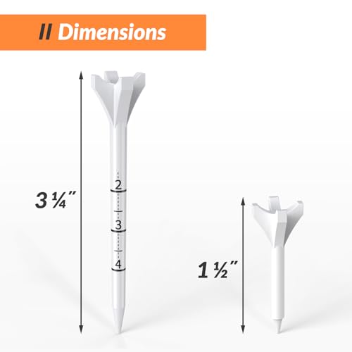 Plastic Golf Tees - 150 Pack with 3-1/4" & 1-1/2" Sizes - White
