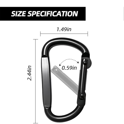 Heavy Duty Carabiner Clips - 2.44 Inch, 6 Pack, Black