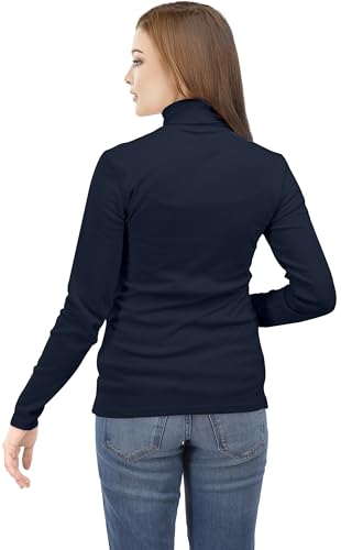 Slim Fit Turtleneck Top for Women - Blue, Large