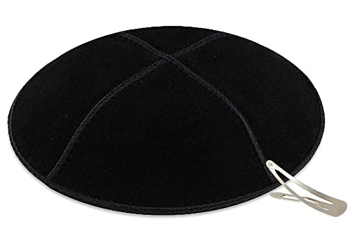 Genuine Suede Kippah with Clips - Black - Bulk or Single Pack