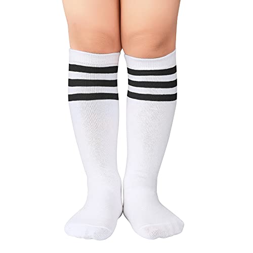 Youth Knee High Athletic Soccer Socks - 2 Pack Black & White (3-6 Years)