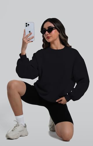 XFIFM 2 Pack Womens Oversized Hoodies Grey / Black Crewneck Sweatshirts