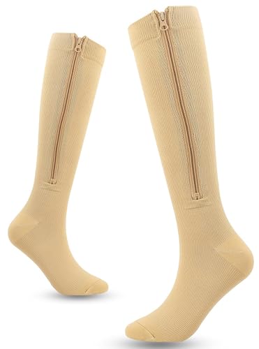 Compression Socks for Women & Men - Knee High Support, Skin Color, Small-Medium