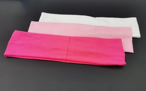 3 Pack Elastic Sport Headbands for Women - Non-Slip Yoga Hair Bands - White+Pink+Rose Red