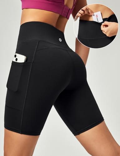 High Waisted Biker Shorts for Women - Tummy Control with 3 Pockets