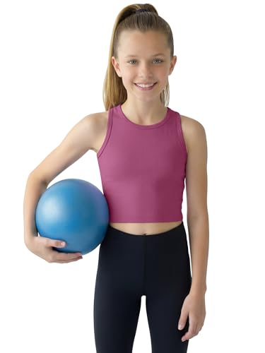 Girls Athletic Ribbed Crop Tank Top for Dance & Yoga - 11-12 Years / Dry Rose