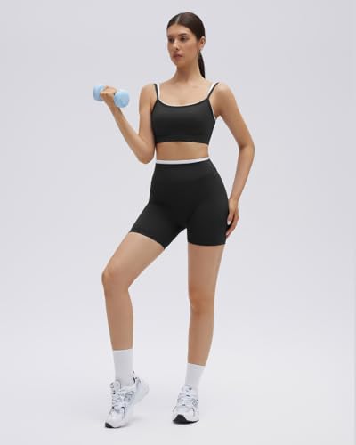 Workout Set - Layered Sports Bra & Biker Shorts - Medium Black
