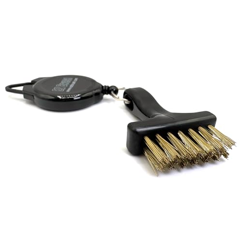 Retractable Golf Club Brush with Clip and Brass Bristles