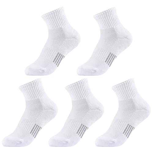 LO SHOKIM Ankle Socks Boys Girls Cushioned Athletic Socks 5 Pairs Style B-white Large