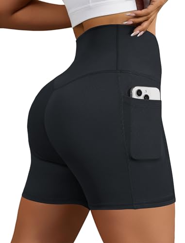 High Waisted Biker Shorts for Women - Tummy Control, Dark Grey, Medium