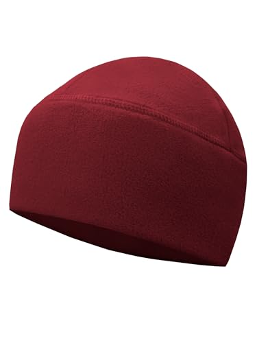 Winter Fleece Beanie - Double-Layer Brim Skull Cap - Burgundy
