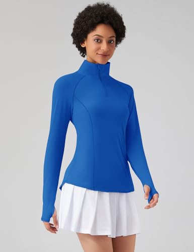 LOMON Women's Long Sleeve Sun Protection Hiking Shirt with Quarter Zip - Royal Blue, Medium