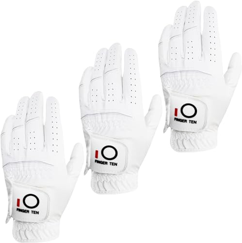 All Weather Grip Golf Gloves - Men’s 3 Pack, Left Hand, Large - White