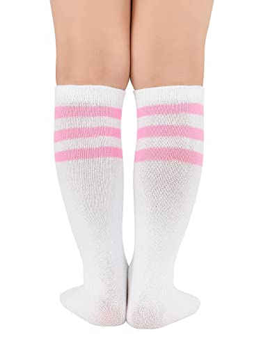Kids Athletic Soccer Socks - Soft Youth Baseball & Softball - 3-6 Years White Pink