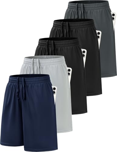 BVNSOZ Boys Basketball Shorts with Pockets - Athletic Sportswear, Large/Black, Navy Blue, Gray Variants