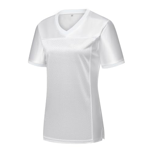 YWIES Women's White Mesh Football Jersey - Practice Sports Uniform, Medium
