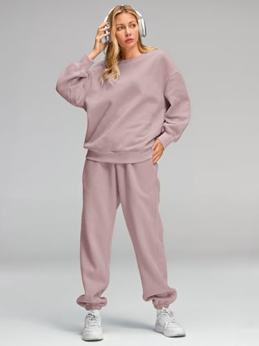 AUTOMET Womens 2 Piece Lounge Sweatsuits Fall Outfits Matching Set Medium Darkpink