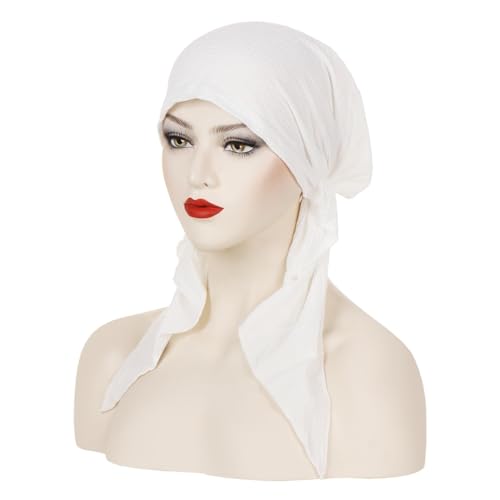 Pre-Tied Chemo Headscarf for Women - Soft Slip-On Turban Cap - White