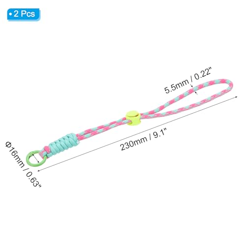 Paracord Lanyard Keychain - 2Pcs Braided Strap with Spring Ring - Pink, Green, Sky Blue