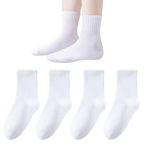 Kids Athletic Cotton Ankle Socks - Retro Stripes, 4 Pack (5-8 Years) - White