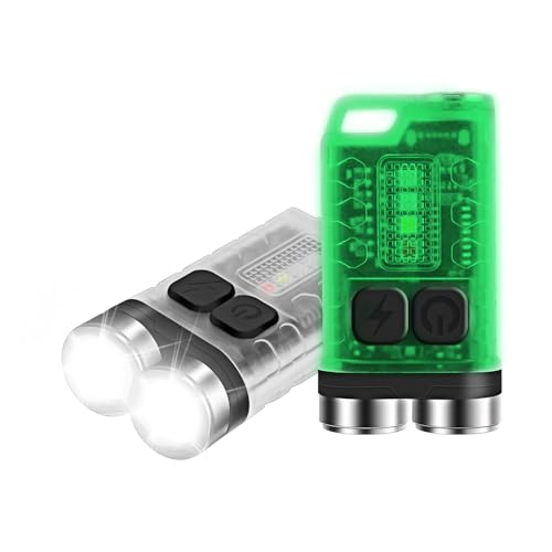 BORUIT V3 Mini 900LM Keychain Flashlight with UV/Red/Blue Light, USB-C Rechargeable, IP65, 12 Modes, Transparent Shell