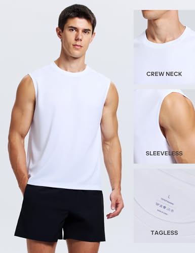 Men's Quick Dry Sleeveless Workout Tank Top - Large, White