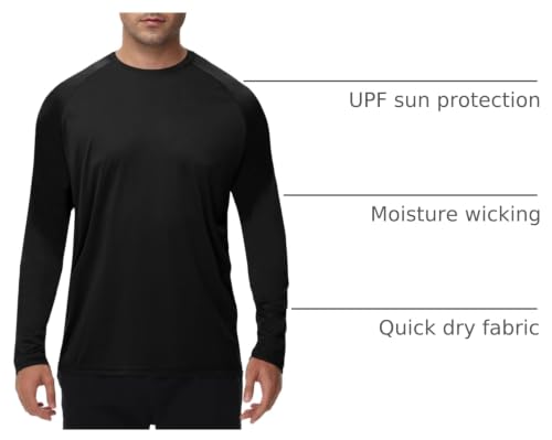 Men's Long Sleeve Quick Dry UV Protection Workout T-Shirt - Large Black