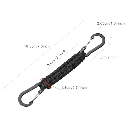Paracord Keychain Carabiner Clips - 3 Pack, Black