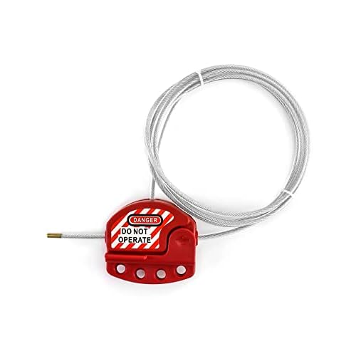 QWORK Lockout Tagout Cable Lock, 8 Pack Adjustable Steel Vinyl Coated Cable Lockout, 3/16" Diameter, 5.9' Length, Red