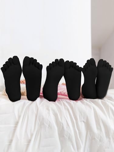 Bencailor 6 Pairs Kids Toe Socks Five Fingers Cotton Socks, 5-7 Years, Black