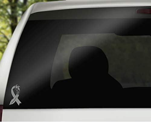 Bird Feather Brain Cancer Ribbon Vinyl Decal - Gray | 2.7 x 4.5 in