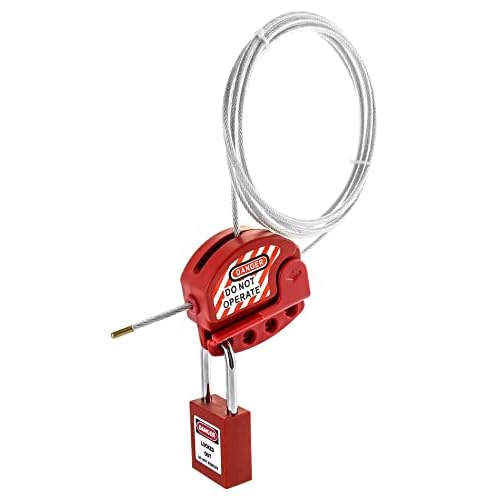 QWORK Lockout Tagout Cable Lock, 8 Pack Adjustable Steel Vinyl Coated Cable Lockout, 3/16" Diameter, 5.9' Length, Red