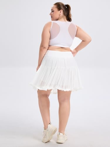 Plus Size High Waisted Ruffle Tennis Skirt with Shorts Pockets