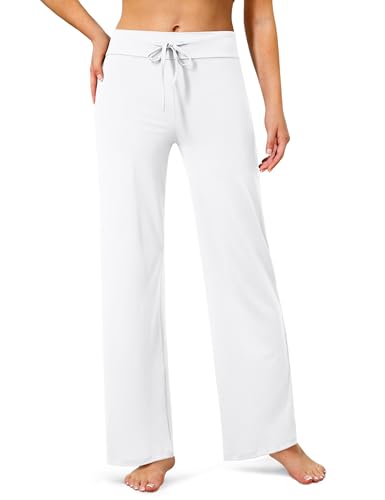 VALANDY Creamlush Drawstring Wide Leg Lounge Pants - Medium White