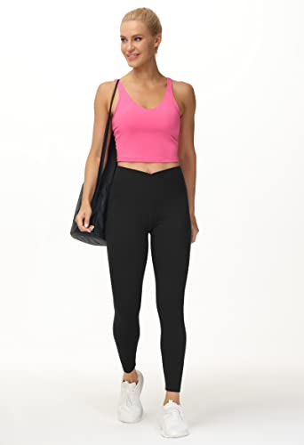 Women’s V Cross Waist Yoga Leggings - Tummy Control Workout Pants, Medium, Black