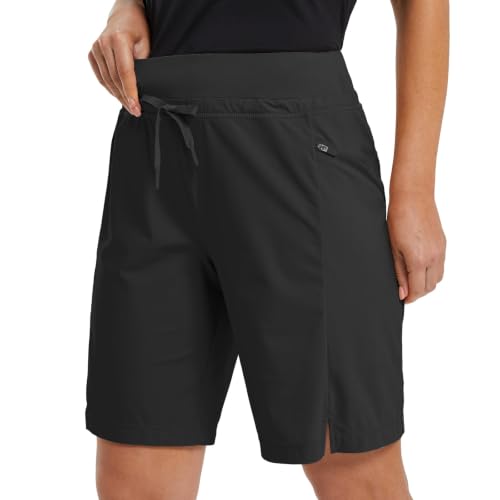 Baleaf Women's Hiking Bermuda Shorts Large 9 Inch Black Quick Dry Cargo with Pockets