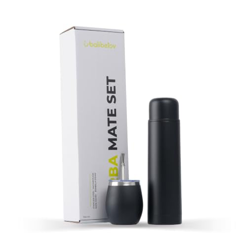 BALIBETOV Yerba Mate Set with Gourd & 25 oz Flask – Full Black