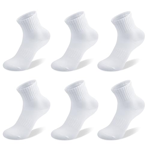 COZYOFFI Kids Crew Socks Athletic Cotton, 6-8 Years, White