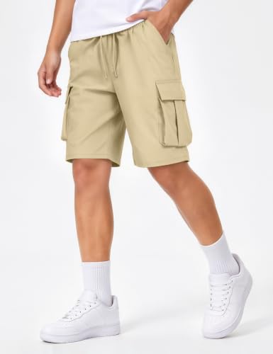 NUMYEAN Boys Cargo Shorts Quick Dry Water-Resistant Khaki 13-14 Years