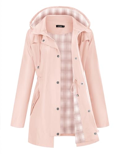 Pink Large Waterproof Women’s Raincoat with Hood - Lightweight Outdoor Hiking Jacket